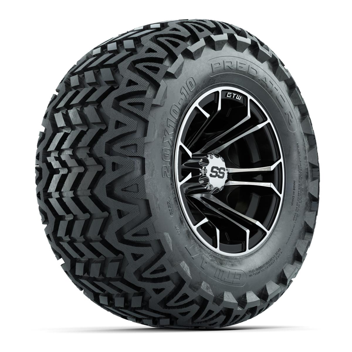 GTW Spyder Machined/Black 10 in Wheels with 20x10-10 Predator All Terrain Tires – Full Set