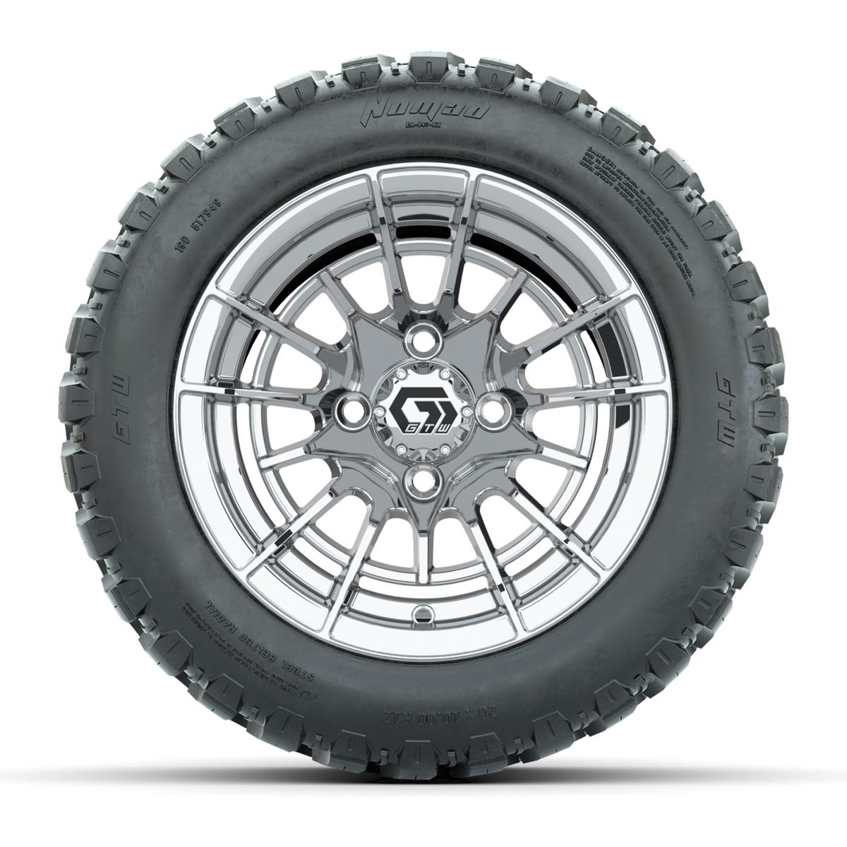 GTW&reg; Boost Chrome 12 in Wheels with 20X10-12 Nomad Steel Belt Radial All-Terrain Tires – Full Set