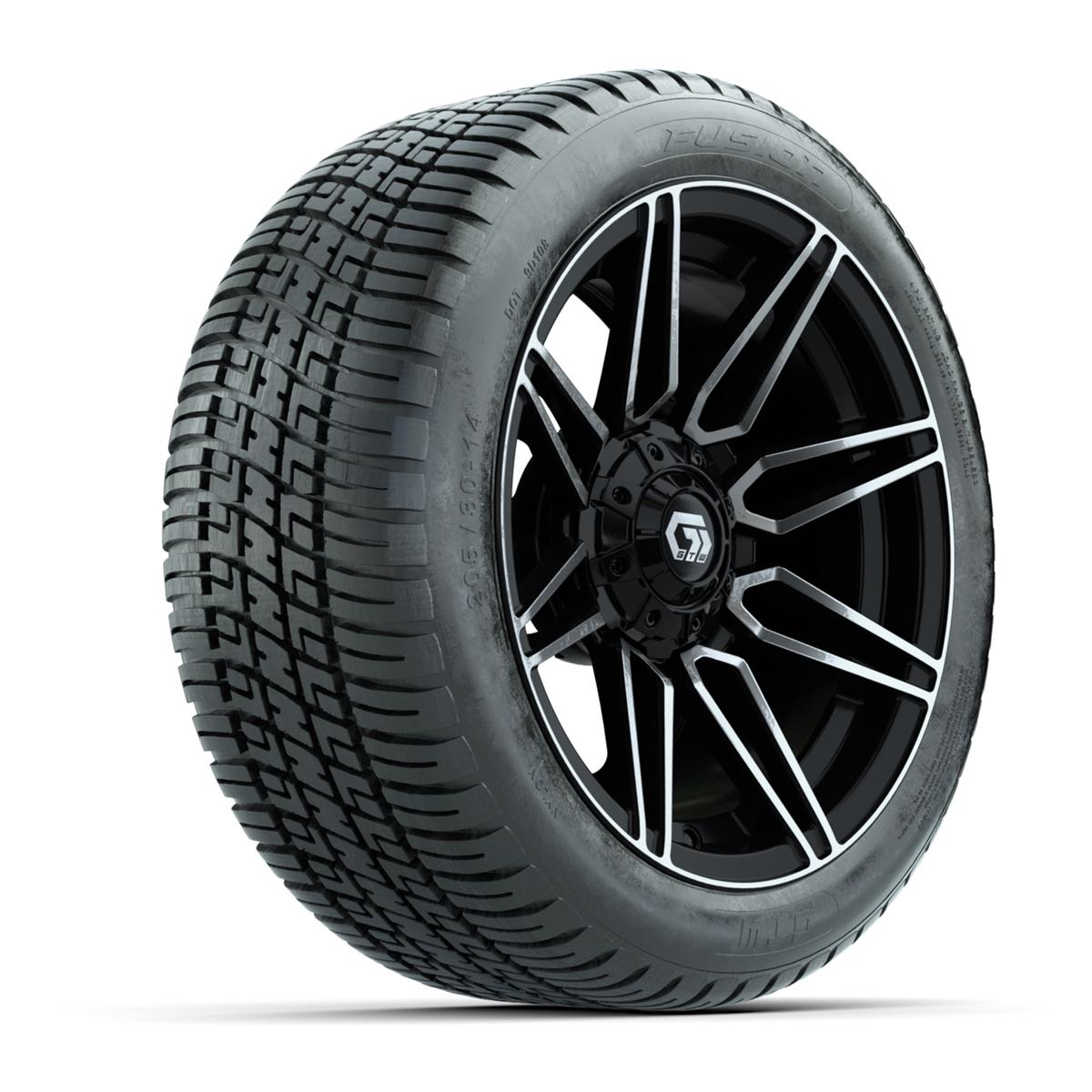 GTW® Stealth Gloss Black/Machined 14 in Wheels with 205/30-14 Fusion Street Tires – Full Set