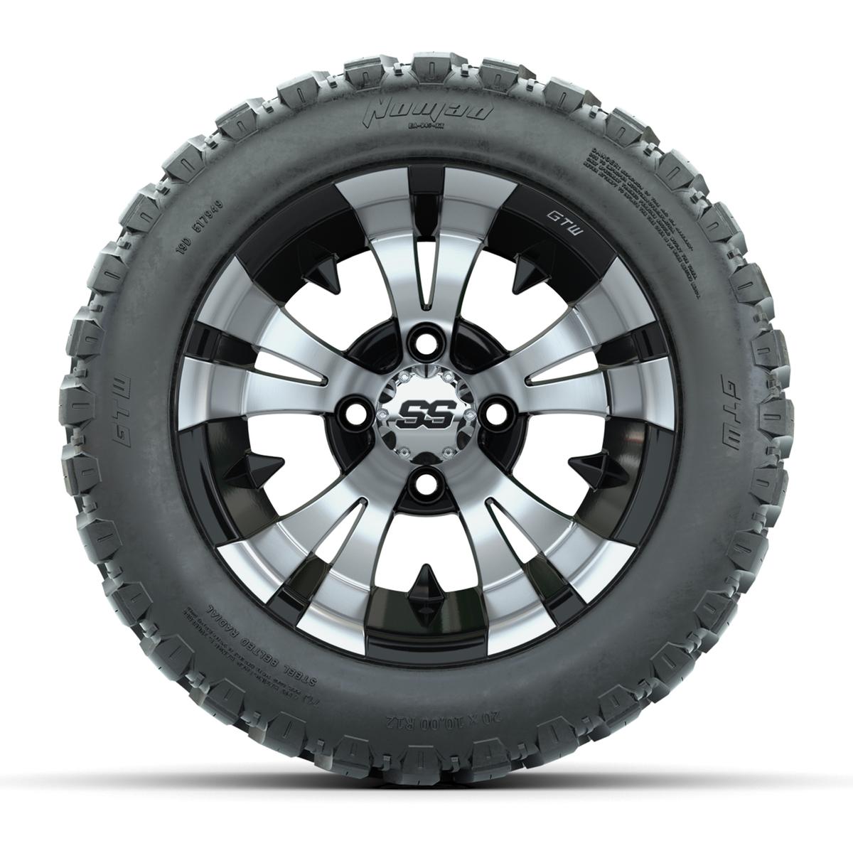 GTW&reg; Vampire Black/Machined 12 in Wheels with 20X10-12 Nomad Steel Belt Radial All-Terrain Tires – Full Set