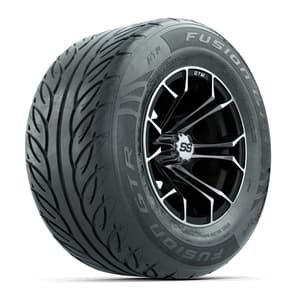 GTW&reg; Spyder Black/Machined 12 in Wheels with 255/55-R12 Fusion GTR Steel Belt Radial Street Tires – Full Set