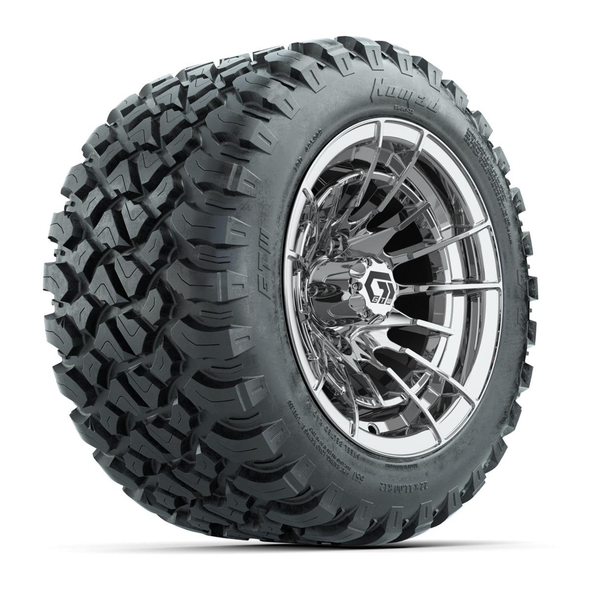 GTW&reg; Boost Chrome 12 in Wheels with 22X11-R12 Nomad Steel Belt Radial All-Terrain Tires – Full Set