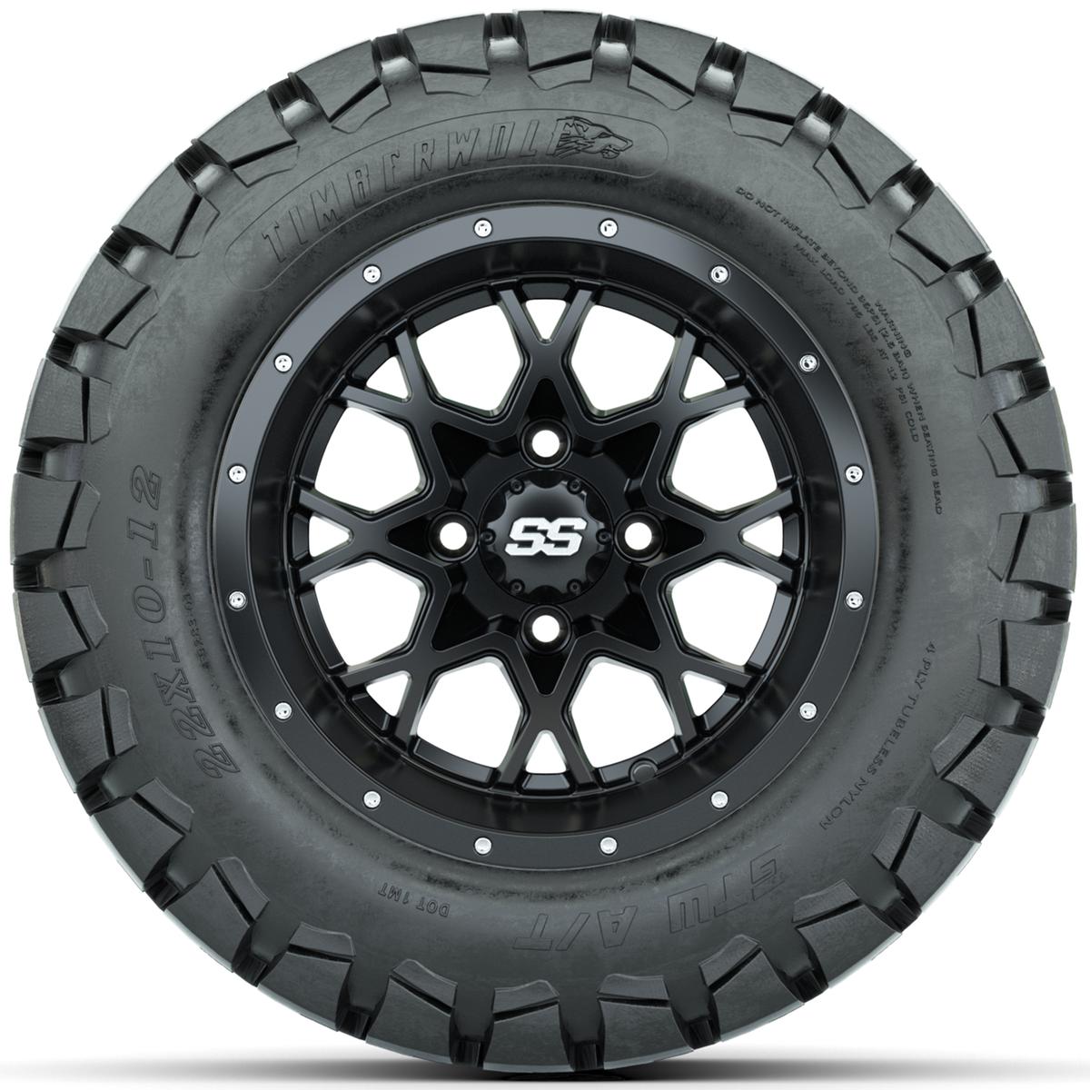 Set of (4) 12 in GTW Vortex Wheels with 22x10-12 GTW Timberwolf All-Terrain Tires