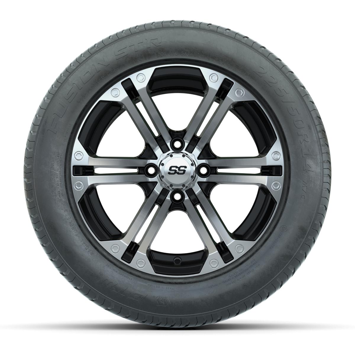 GTW&reg; Specter Black and Machined 14 in Wheels with 255/50-R14 Fusion STR DOT Approved Street Tires - Full Set