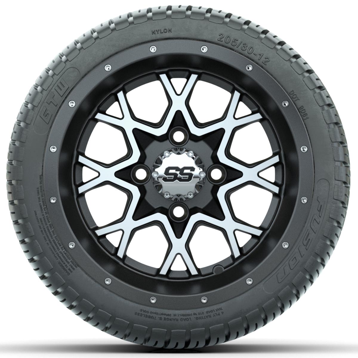 Set of (4) 12 in GTW Vortex Wheels with 205/30-12 GTW Fusion Street Tires