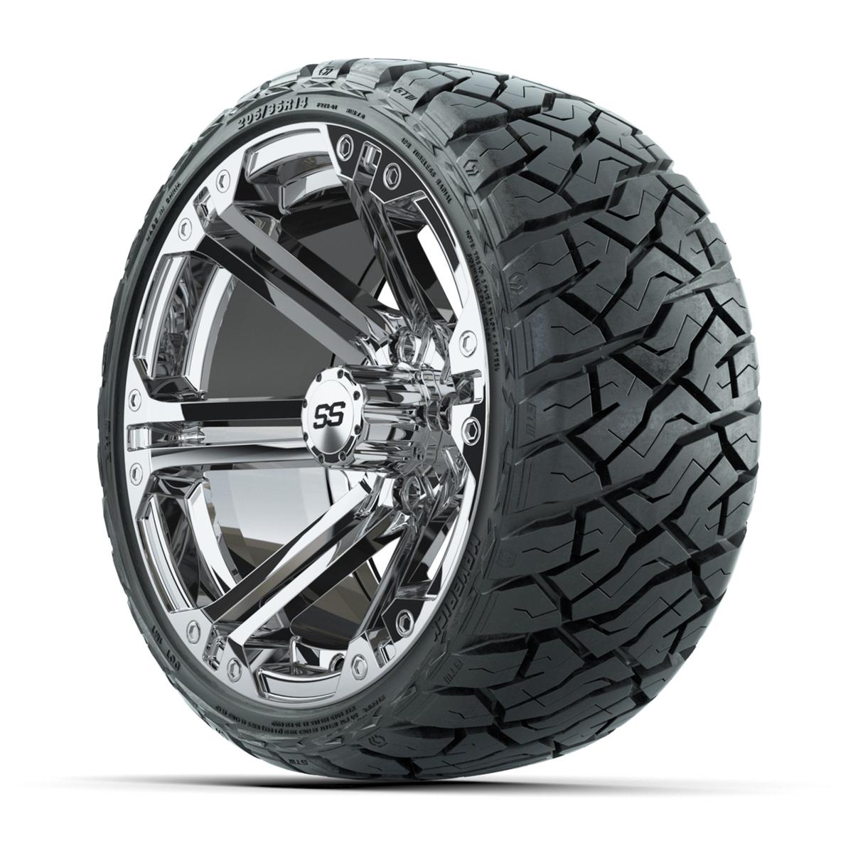 GTW Specter Chrome 14 in Wheels with 205/35-R14 Maverick Low-Profile All-Terrain Tires – Full Set