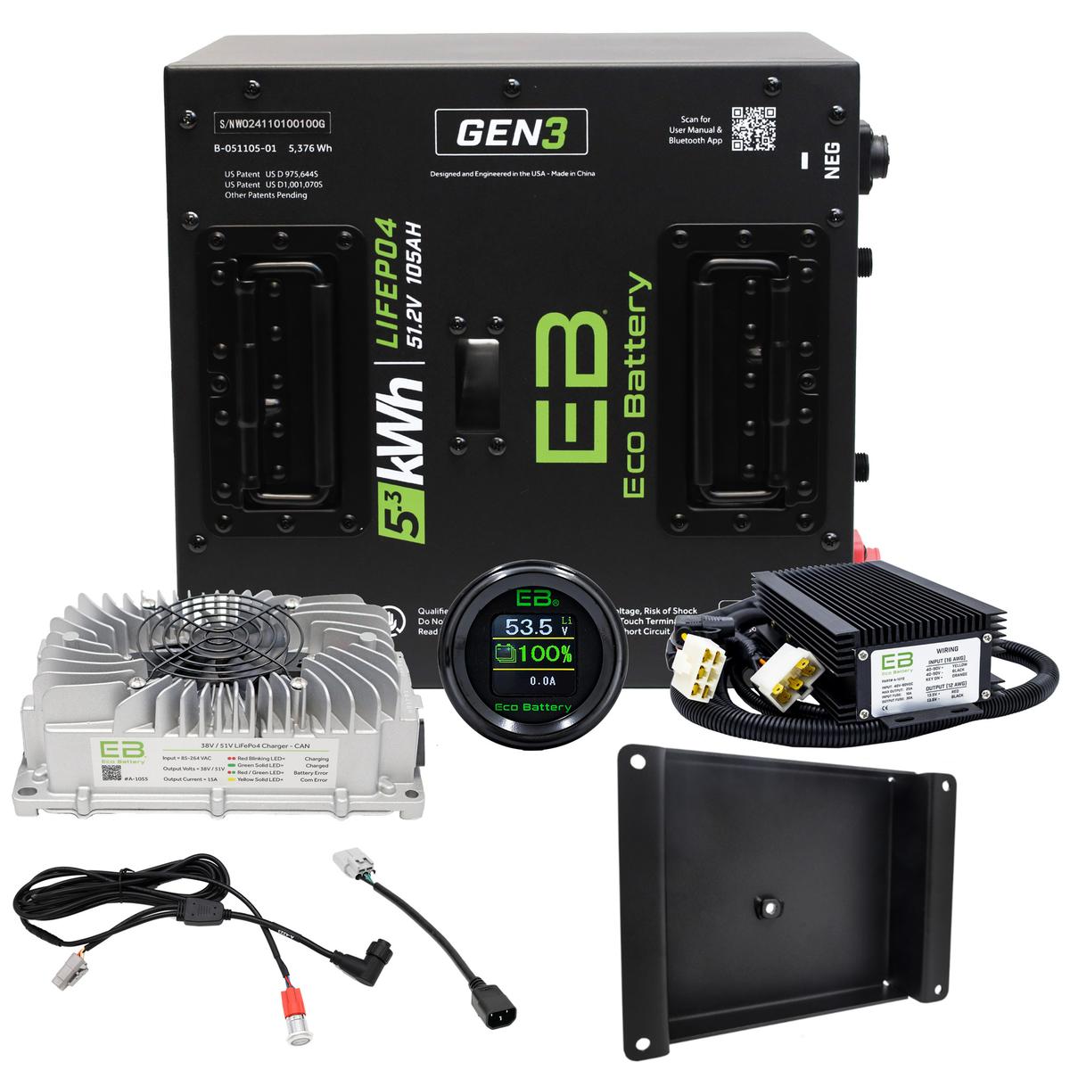 Club Car Carryall Eco Lithium 51v 105Ah GEN3 Battery Bundle - Thru Hole