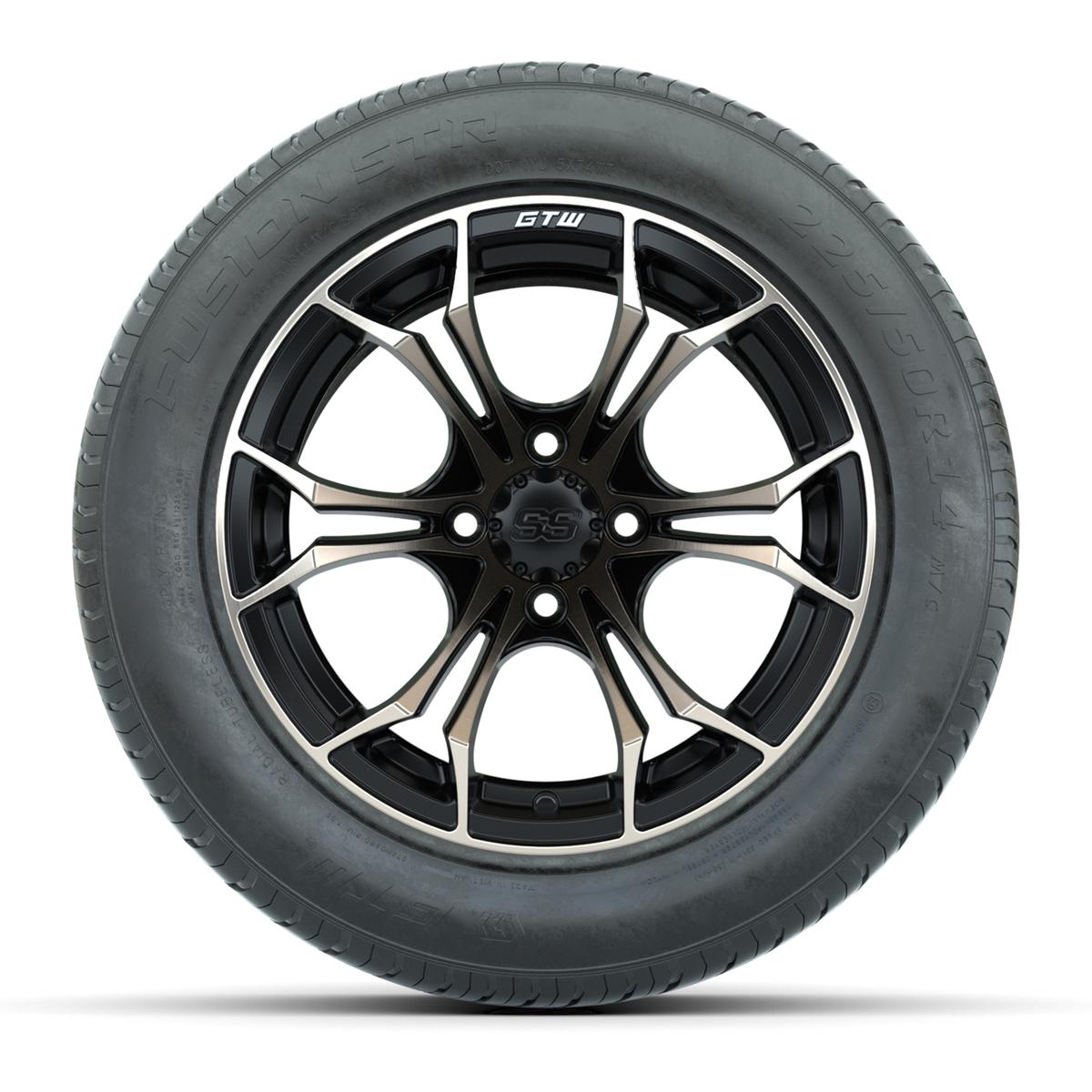 GTW&reg; Spyder Matte Black and Bronze 14 in Wheels with 255/50-R14 Fusion STR DOT Approved Street Tires - Full Set