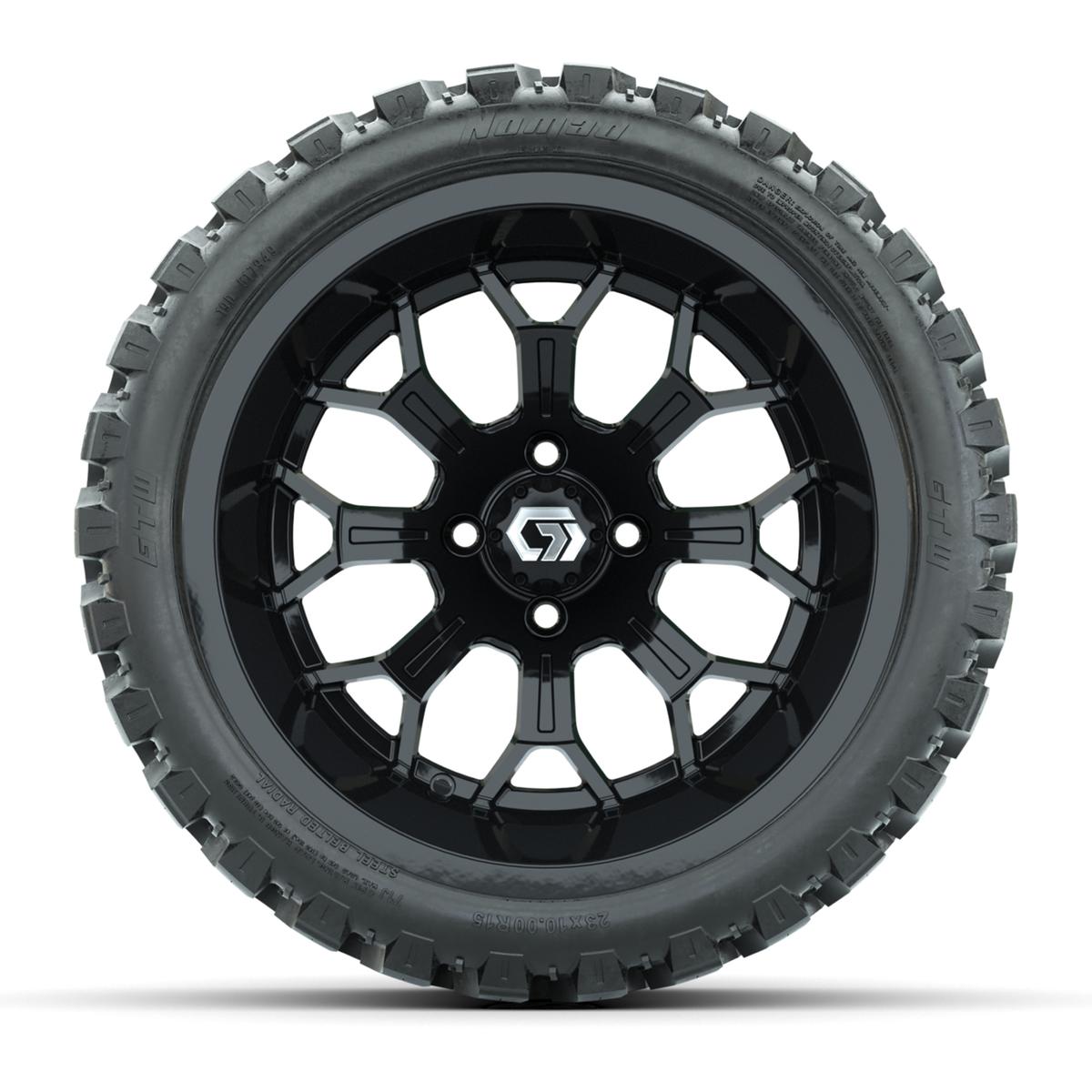 GTW&reg; Assault Gloss Black 15 in Wheels with 23X10-R15 Nomad Steel Belted Radial All-Terrain Tires - Full Set