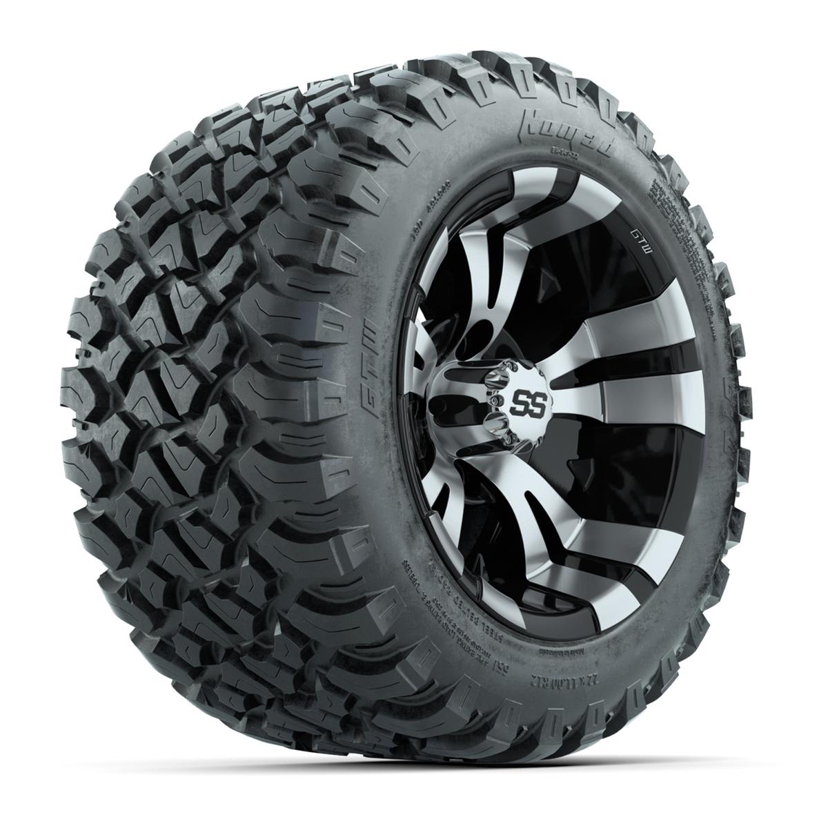 GTW&reg; Vampire Black/Machined 12 in Wheels with 22X11-R12 Nomad Steel Belt Radial All-Terrain Tires – Full Set
