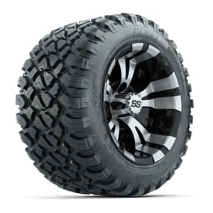 GTW&reg; Vampire Black/Machined 12 in Wheels with 22X11-R12 Nomad Steel Belt Radial All-Terrain Tires – Full Set