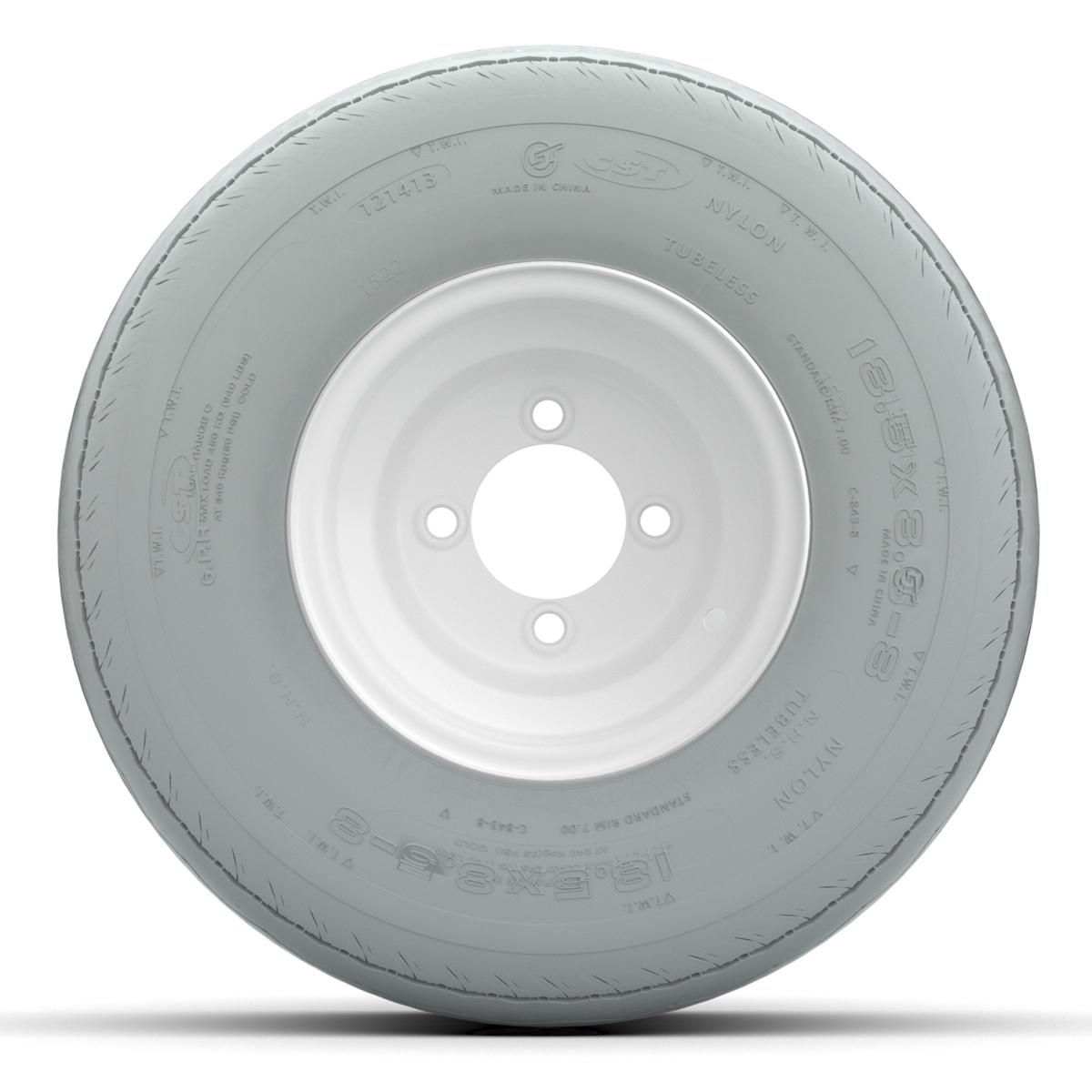 Set of (4) 8 in White Steel Wheels with 18.5 in Gray Non-Marking Tires (4-Ply)