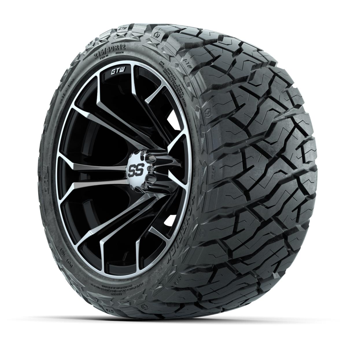 GTW Spyder Black/Machined 12 in Wheels with 215/40-R12 Maverick Low-Profile All-Terrain Tires – Full Set