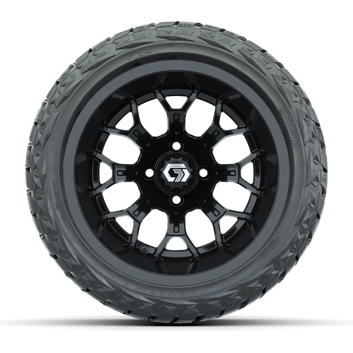 GTW&reg; Assault Gloss Black 14 in Wheels with 23X10-R14 Maverick Steel Belted Radial All-Terrain Tires - Full Set