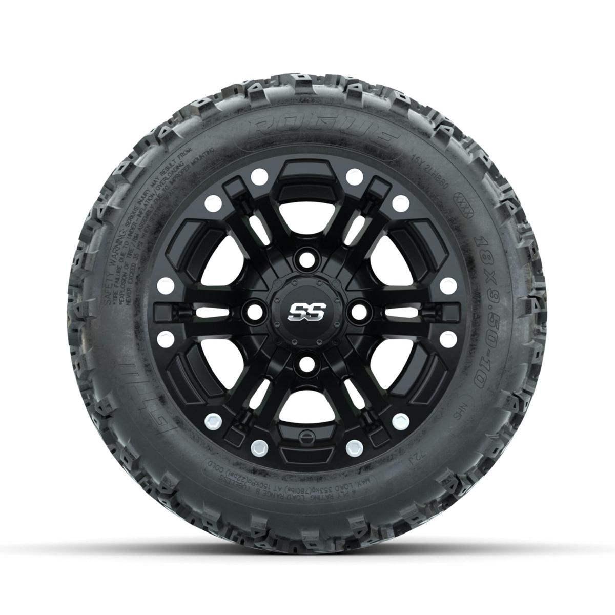 GTW Specter Matte Black 10 in Wheels with 18x9.50-10 Rogue All Terrain Tires – Full Set