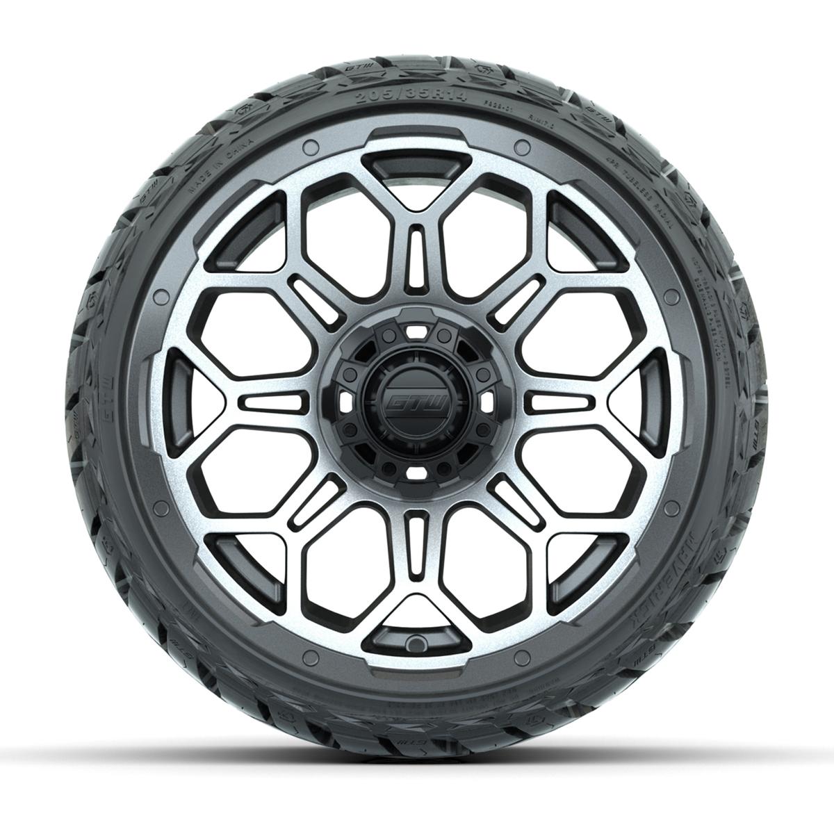 GTW&reg; Bravo Matte Gray/Machined 14 in Wheels with 205/35-R14 Maverick Low-Profile All-Terrain Tires – Full Set
