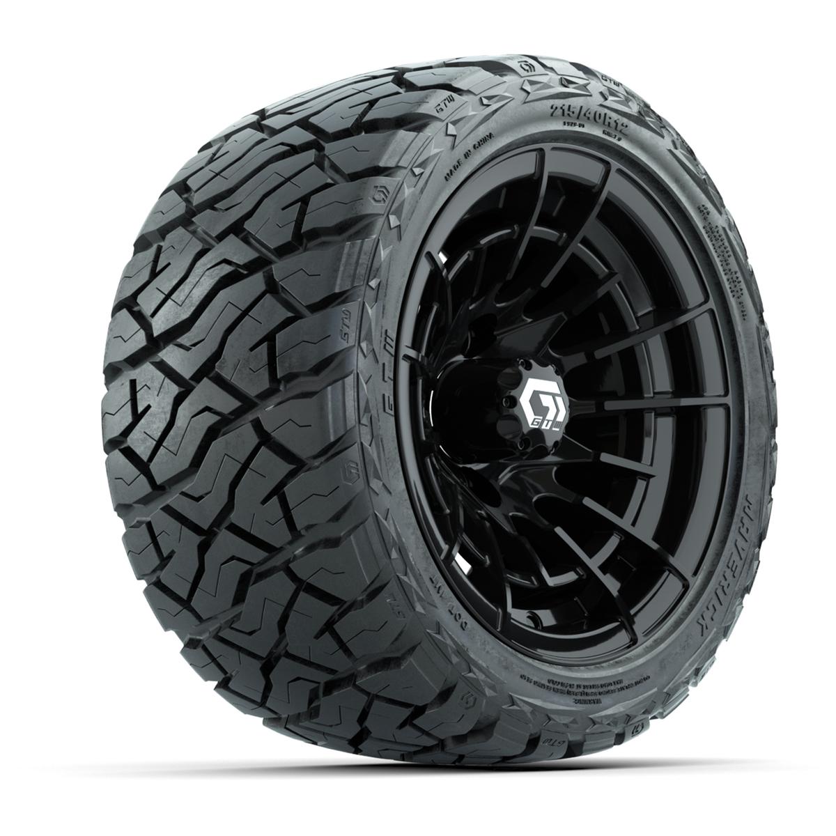 GTW Boost Gloss Black 12 in Wheels with 215/40-R12 Maverick Low-Profile All-Terrain Tires – Full Set