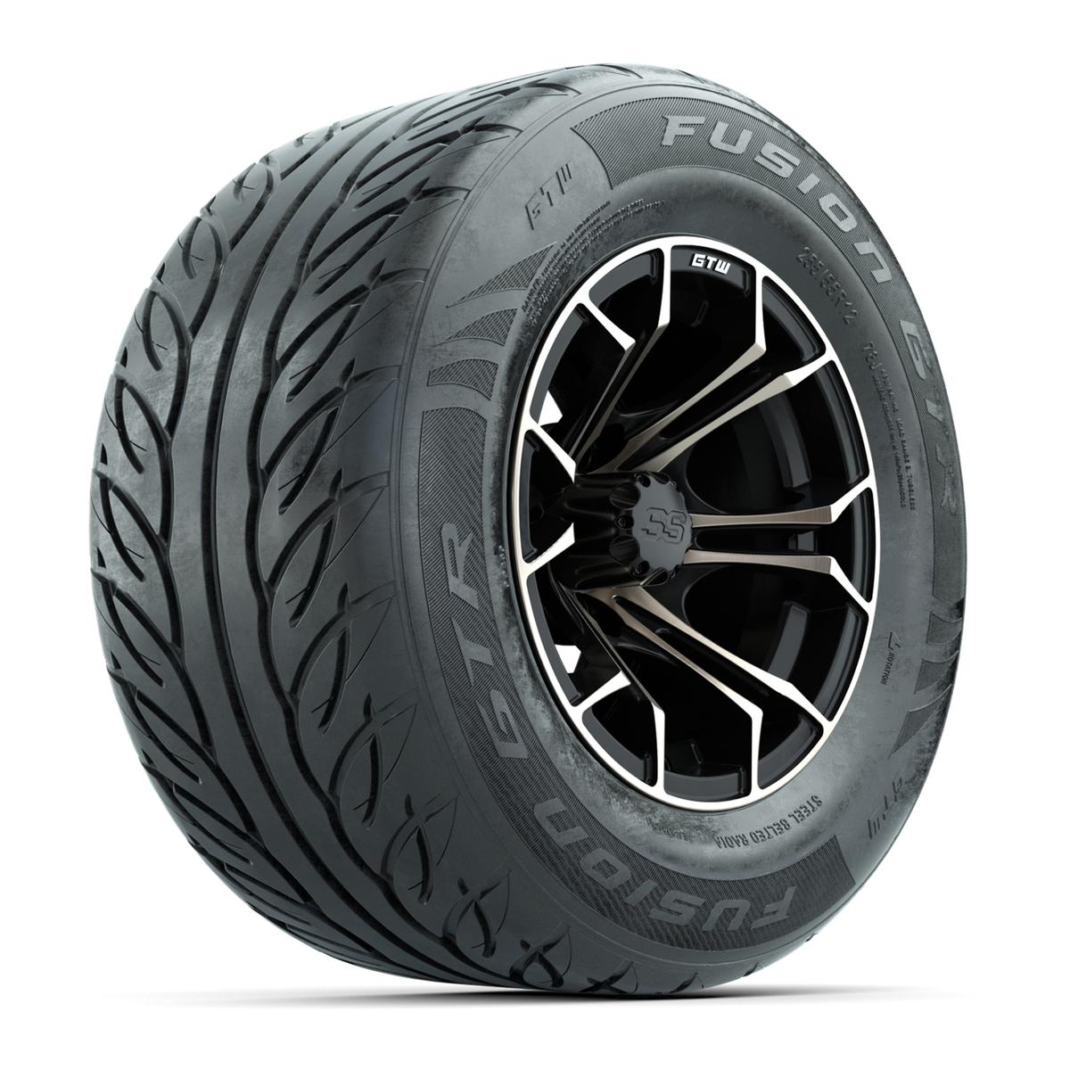 GTW&reg; Spyder Matte Black/Bronze 12 in Wheels with 255/55-R12 Fusion GTR Steel Belt Radial Street Tires – Full Set