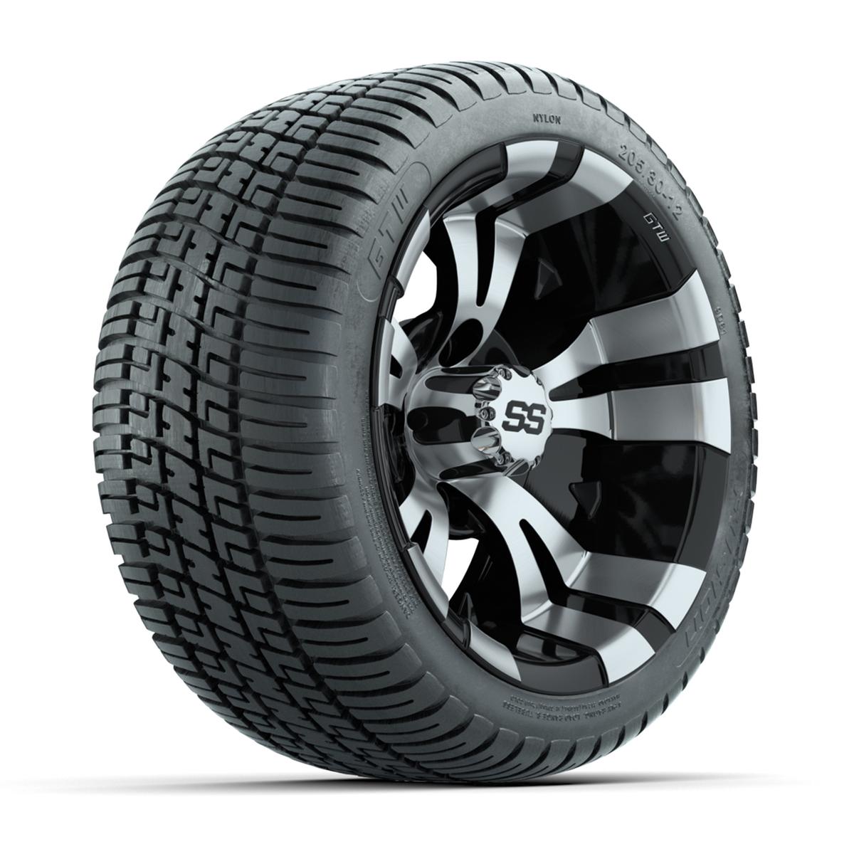 GTW Vampire Black and Machined 12 in Wheels with 18in Fusion Street Tires – Set of 4