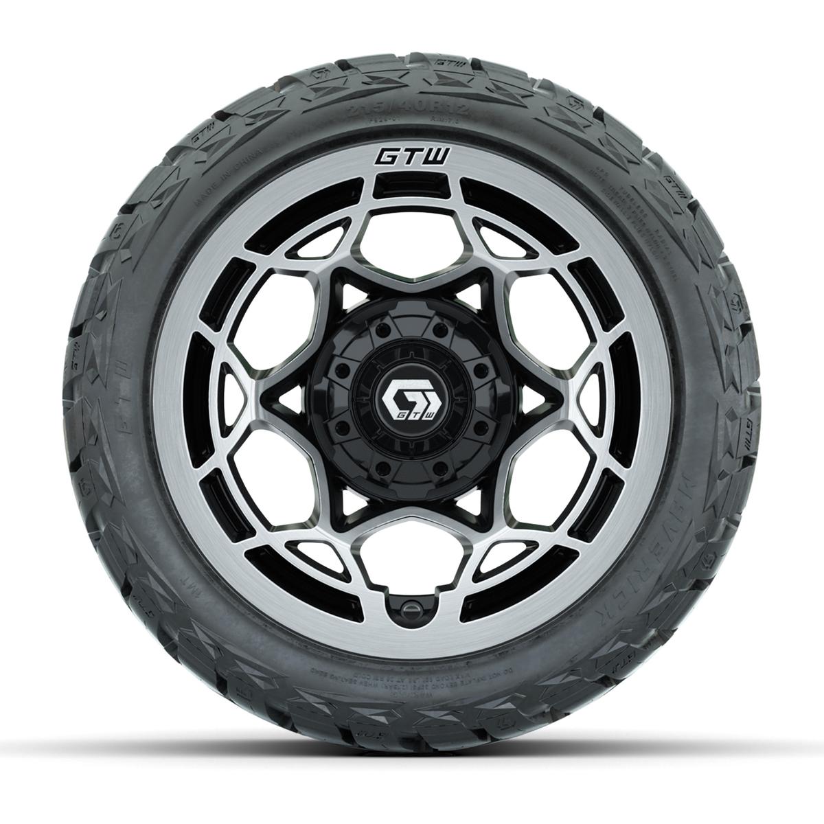 GTW Nexus Gloss Black/Silver 12 in Wheels with 215/40-R12 Maverick Low-Profile All-Terrain Tires – Full Set
