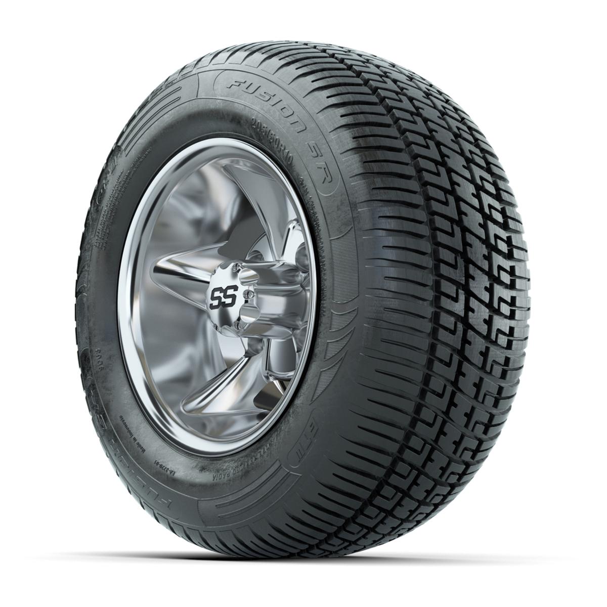 GTW Godfather Chrome 10 in Wheels with 205/50-R10 Fusion S/R Radial Steel Belt Street Tires – Full Set