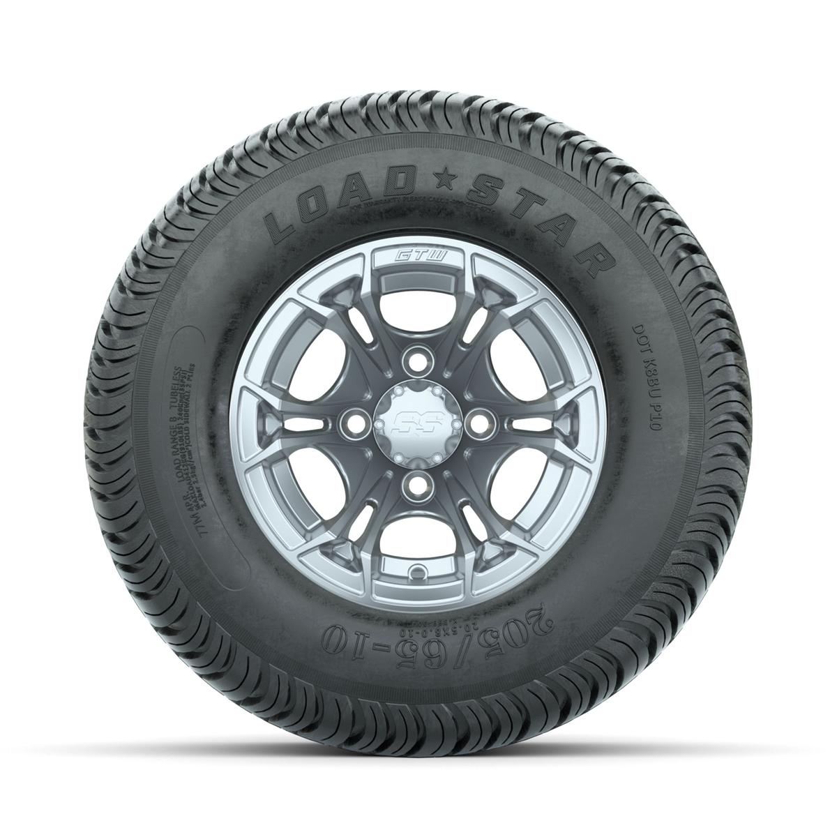 GTW Spyder Silver Brush 10 in Wheels with 205/65-10 Kenda Load Star Street Tires – Full Set