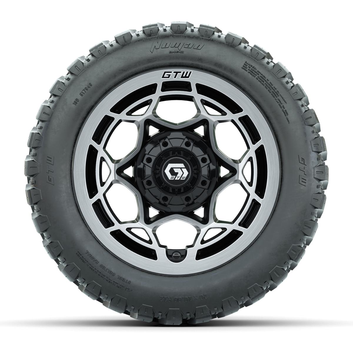GTW&reg; Nexus Black with Silver Face 12 in Wheels with 20X10-12 Nomad Steel Belt Radial All-Terrain Tires – Full Set