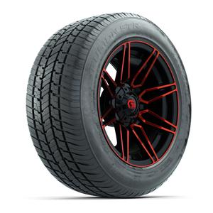 GTW&reg; Stealth Gloss Black and Red 14 in Wheels with 255/50-R14 Fusion STR DOT Approved Street Tires - Full Set