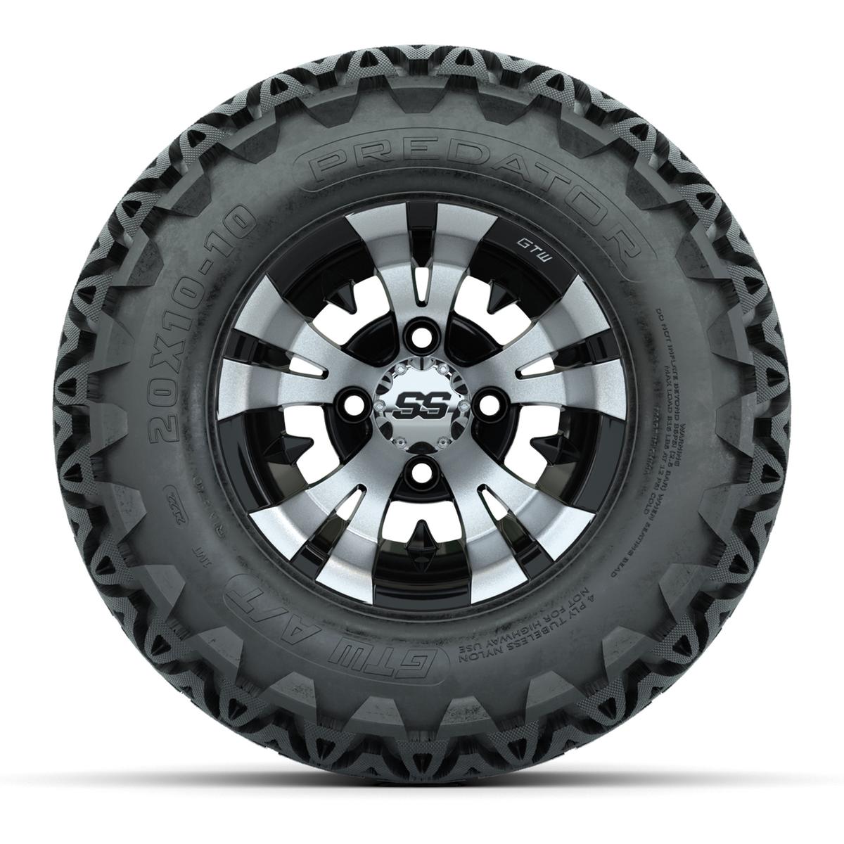 GTW Vampire Black and Machined Wheels with 20in Predator A-T Tires - 10 Inch