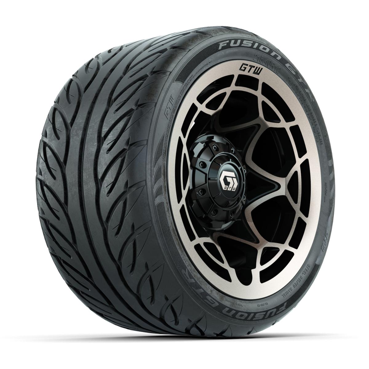 GTW&reg; Nexus Black with Bronze Face 12 in Wheels with 215/40-R12 Fusion GTR Steel Belt Radial Street Tires – Full Set