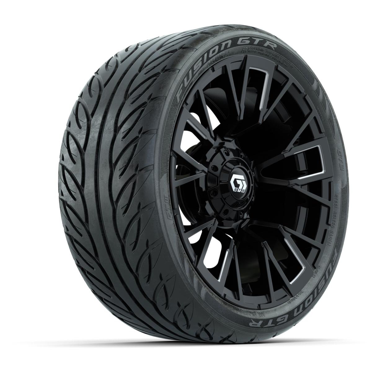 GTW® Vandal Matte Black/Machined 14 in Wheels with 205/40-R14 Fusion GTR Steel Belted Street Tires – Full Set