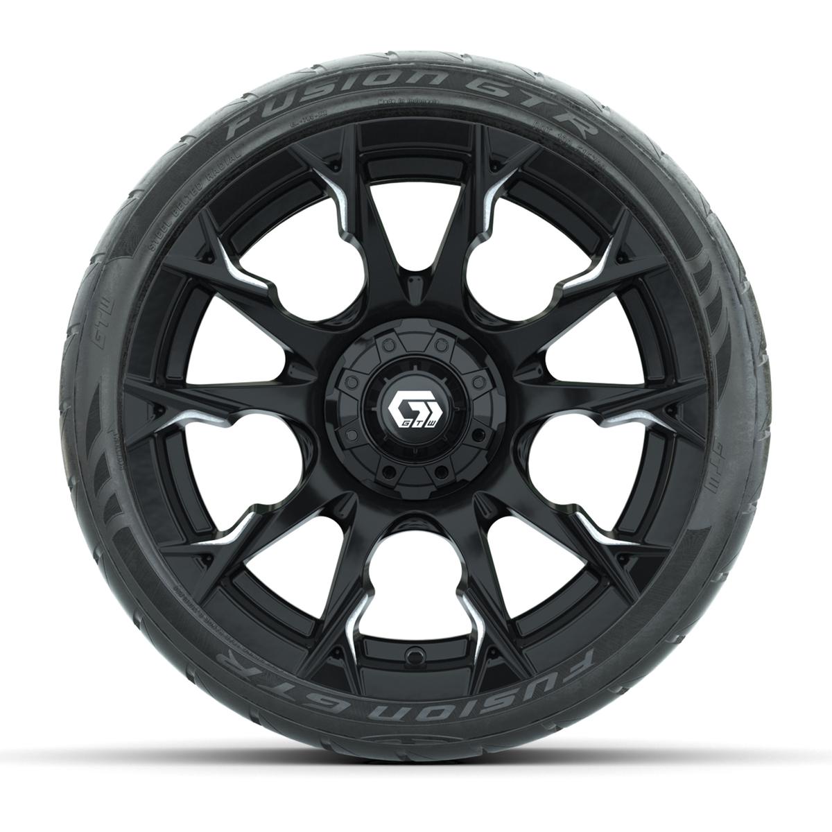 GTW® Diablo Gloss Black/Machined 15 in Wheels with 23x10-R15 Nomad Steel Belted Radial All-Terrain Tires – Full Set