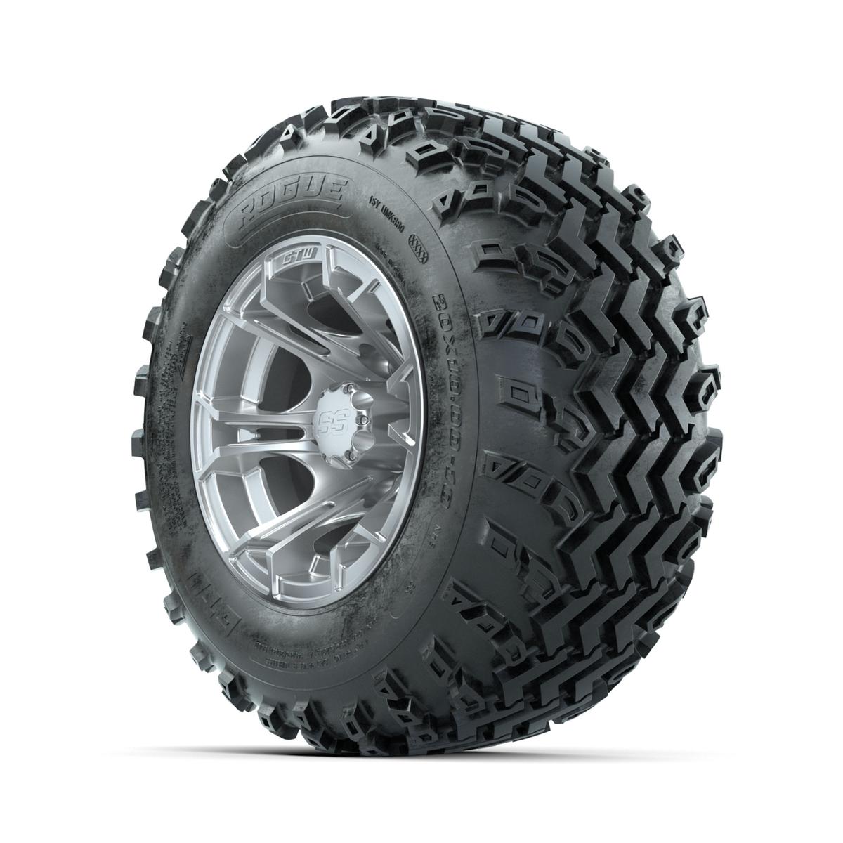 GTW Spyder Silver 10 in Wheels with 20x10.00-10 Rogue All Terrain Tires – Full Set