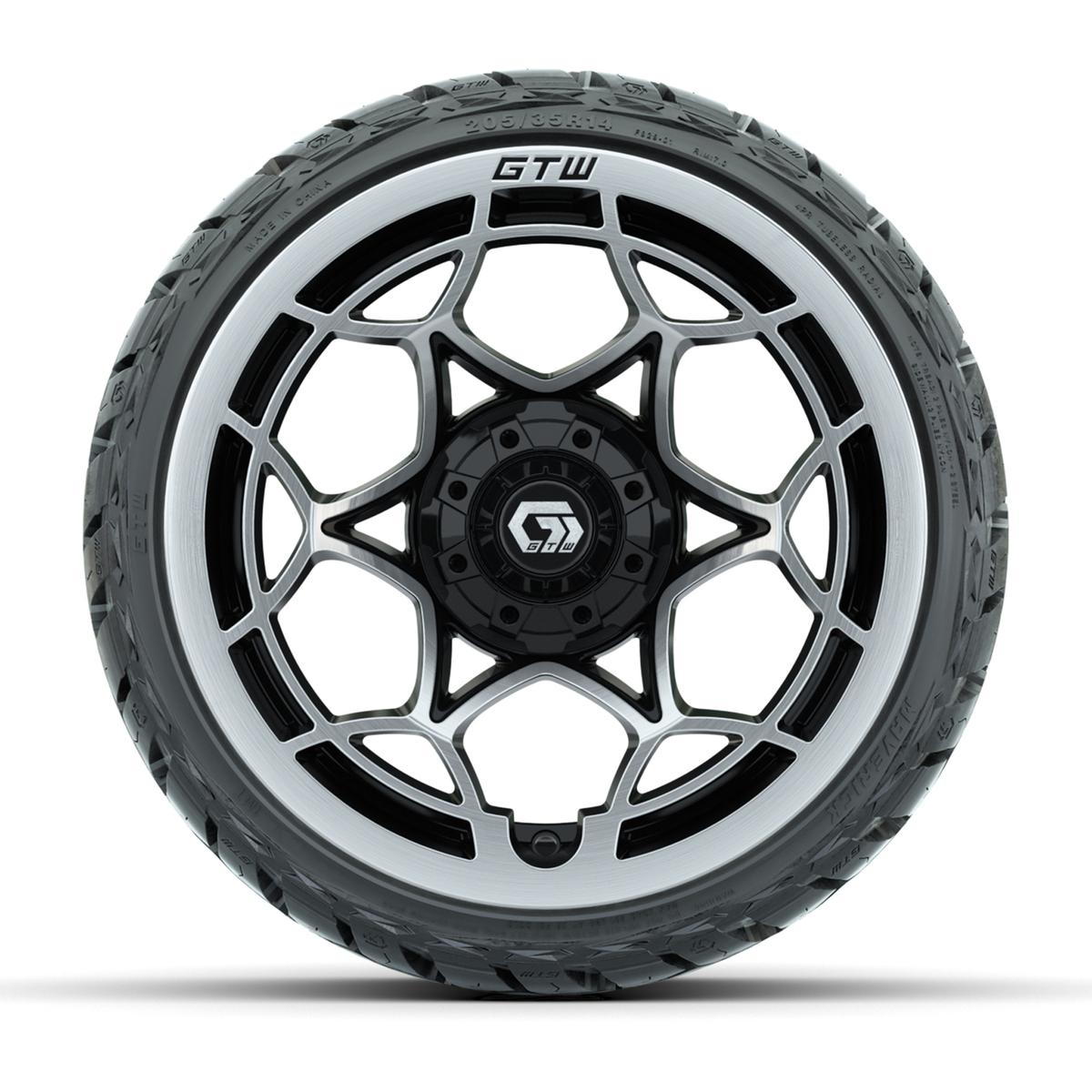 GTW Nexus Gloss Black/Silver 14 in Wheels with 205/35-R14 Maverick Low-Profile All-Terrain Tires – Full Set