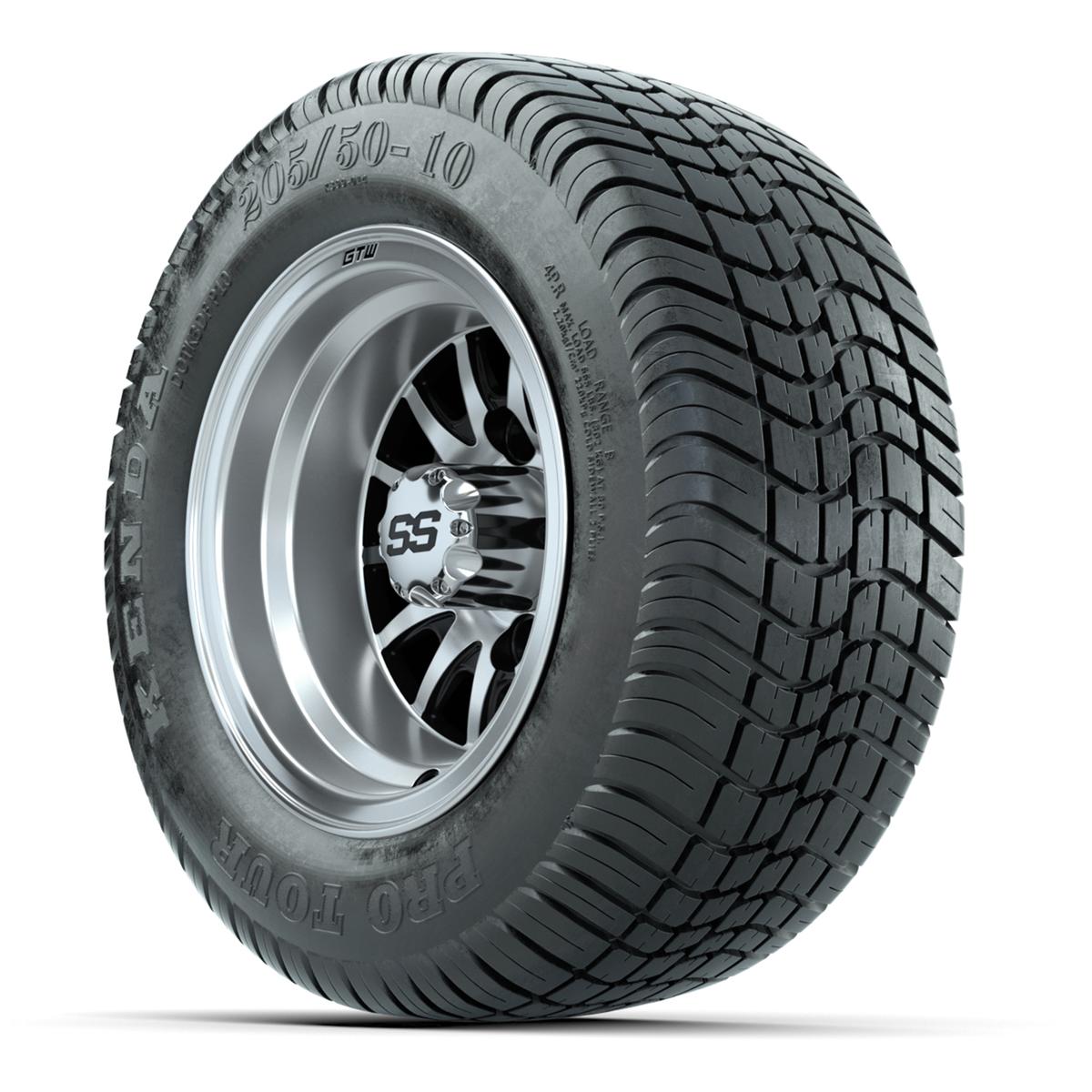 GTW Medusa Black/Machined 10 in Wheels with 205/50-10 Kenda Pro Tour Street Tires – Full Set