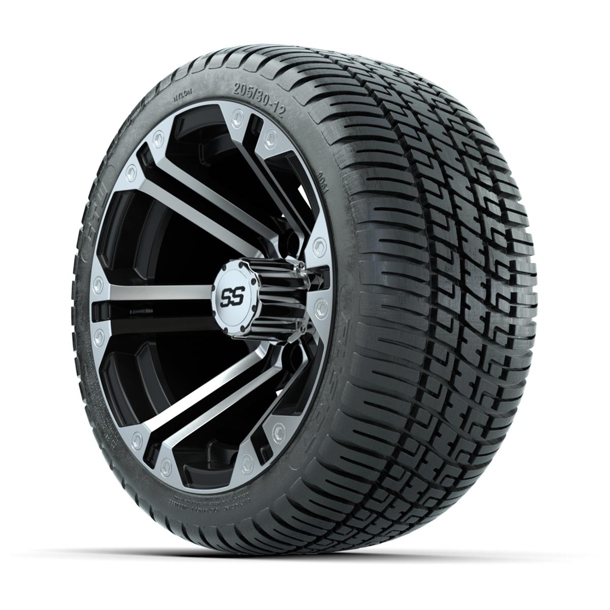 GTW Specter Black/Machined 12 in Wheels with 205/30-12 Fusion Street Tires - Full Set