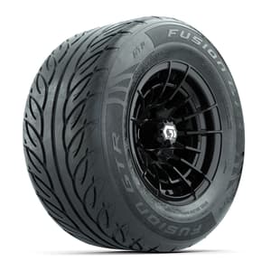 GTW&reg; Boost Gloss Black 12 in Wheels with 255/55-R12 Fusion GTR Steel Belt Radial Street Tires – Full Set
