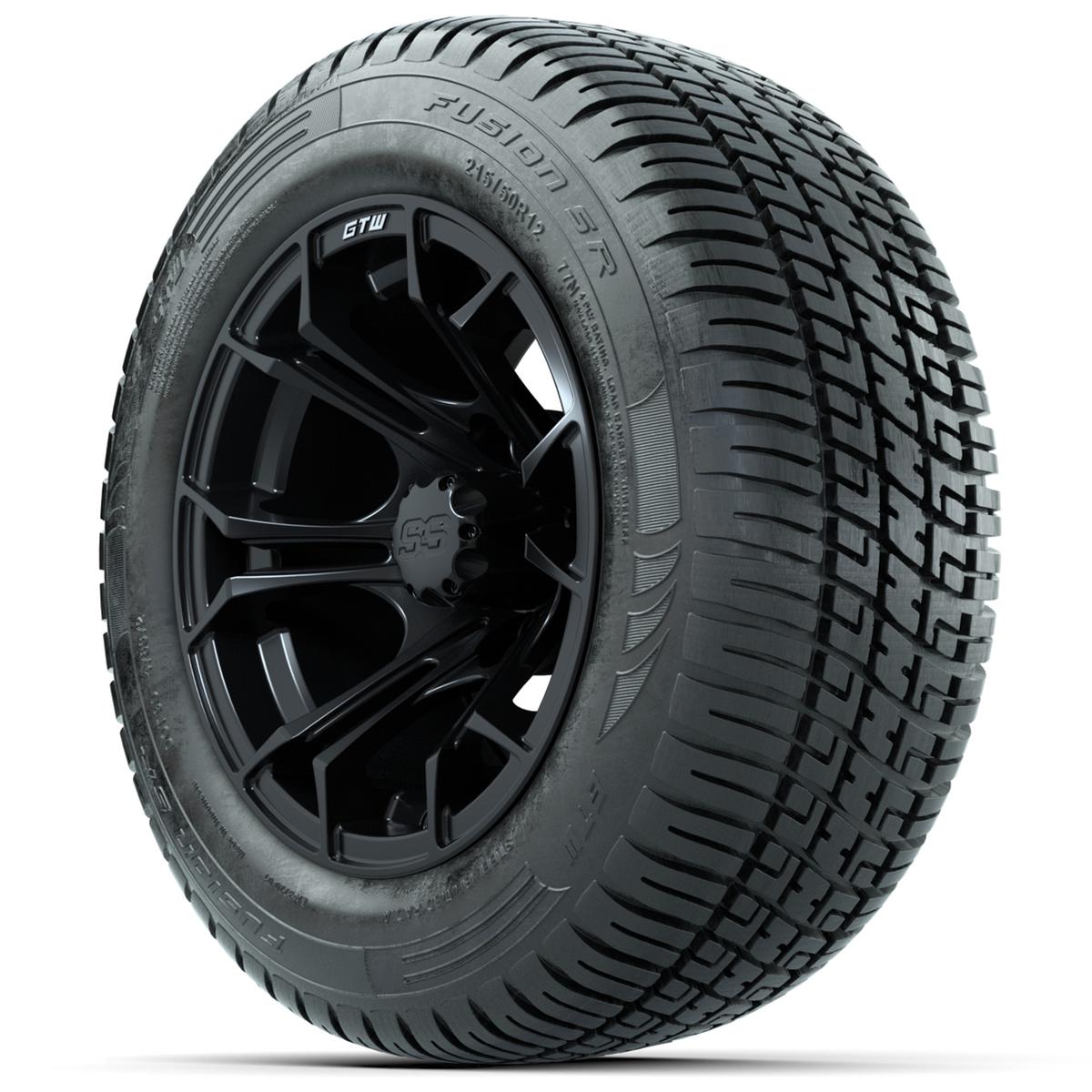 GTW Spyder Matte Black 12 in Wheels with 215/50-R12 Fusion S/R Street Tires – Full Set