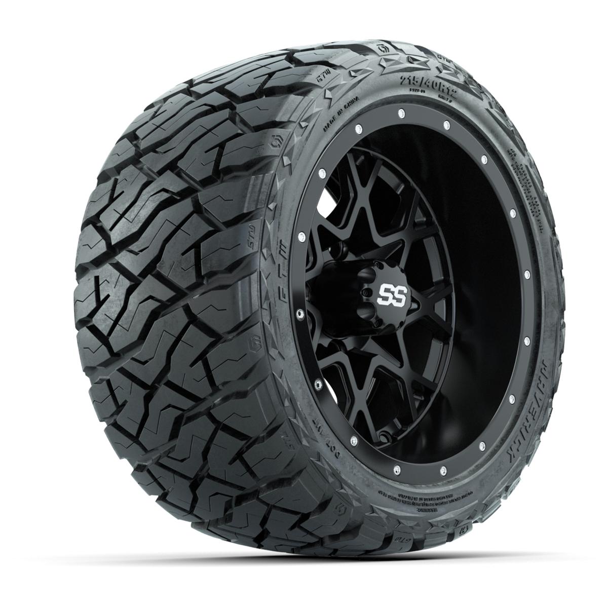 GTW Vortex Matte Black 12 in Wheels with 215/40-R12 Maverick Low-Profile All-Terrain Tires – Full Set