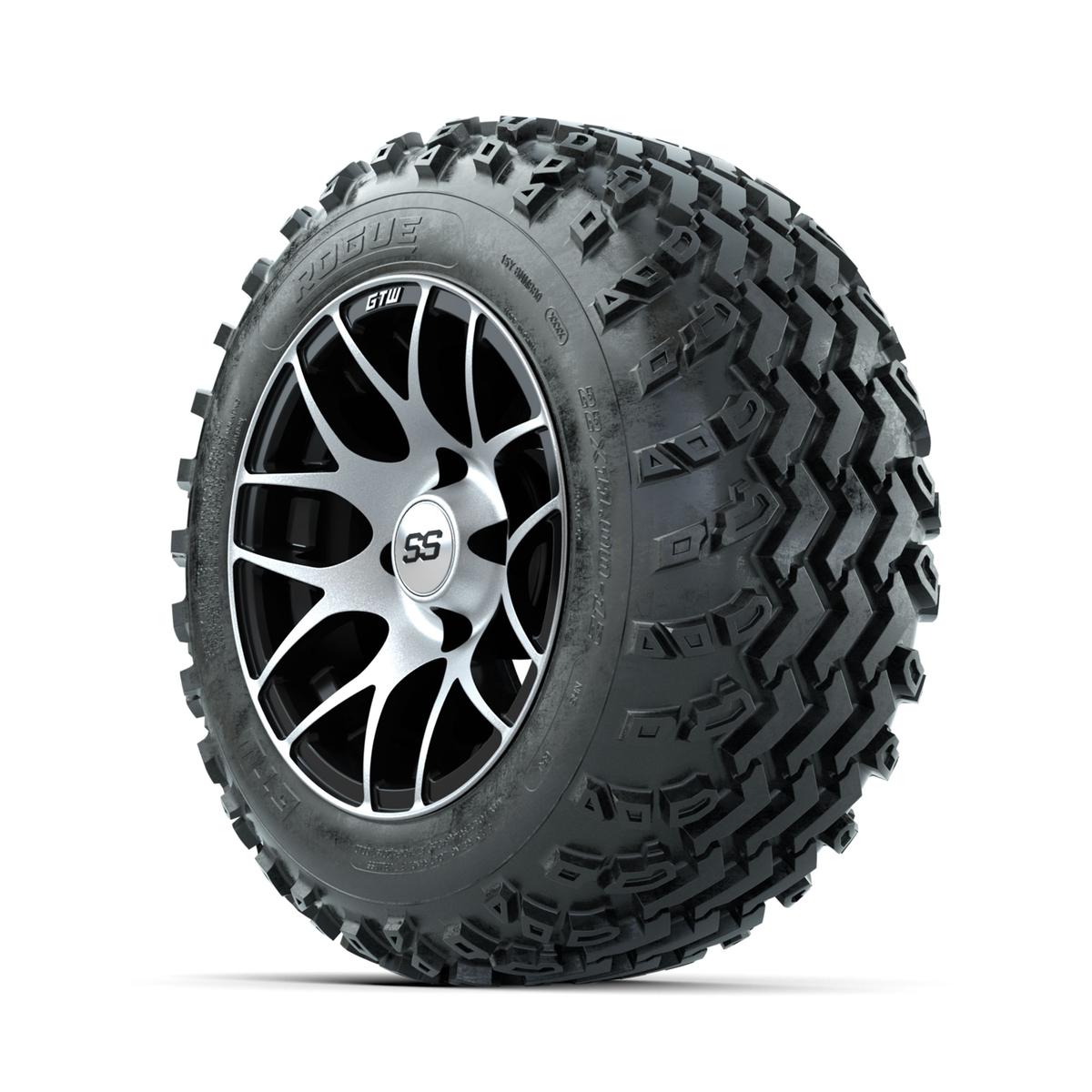 GTW Pursuit Machined/Black 12 in Wheels with 22x11.00-12 Rogue All Terrain Tires – Full Set