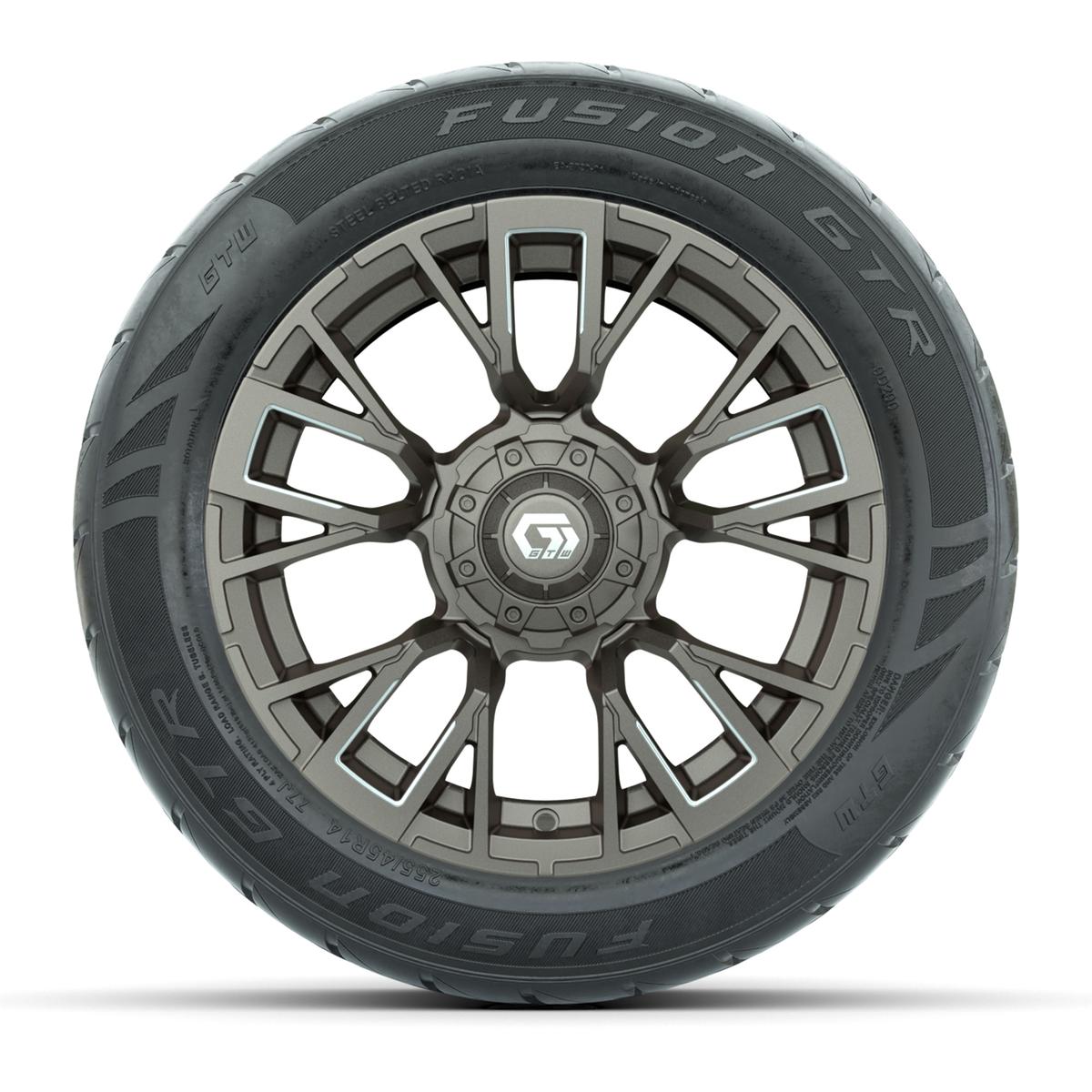 GTW&reg; Vandal Bronze/Machined 14 in Wheels with 255/45-R14 Fusion GTR Steel Belt Radial Street Tires – Full Set