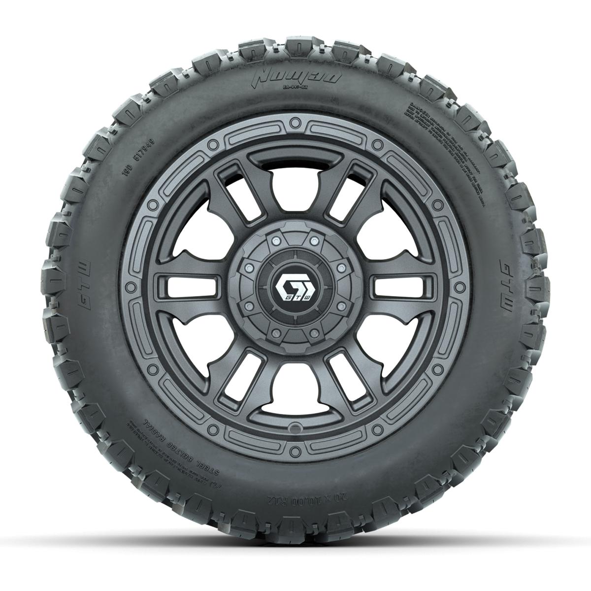 GTW&reg; Shogun Gunmetal 12 in Wheels with 20X10-12 Nomad Steel Belt Radial All-Terrain Tires – Full Set