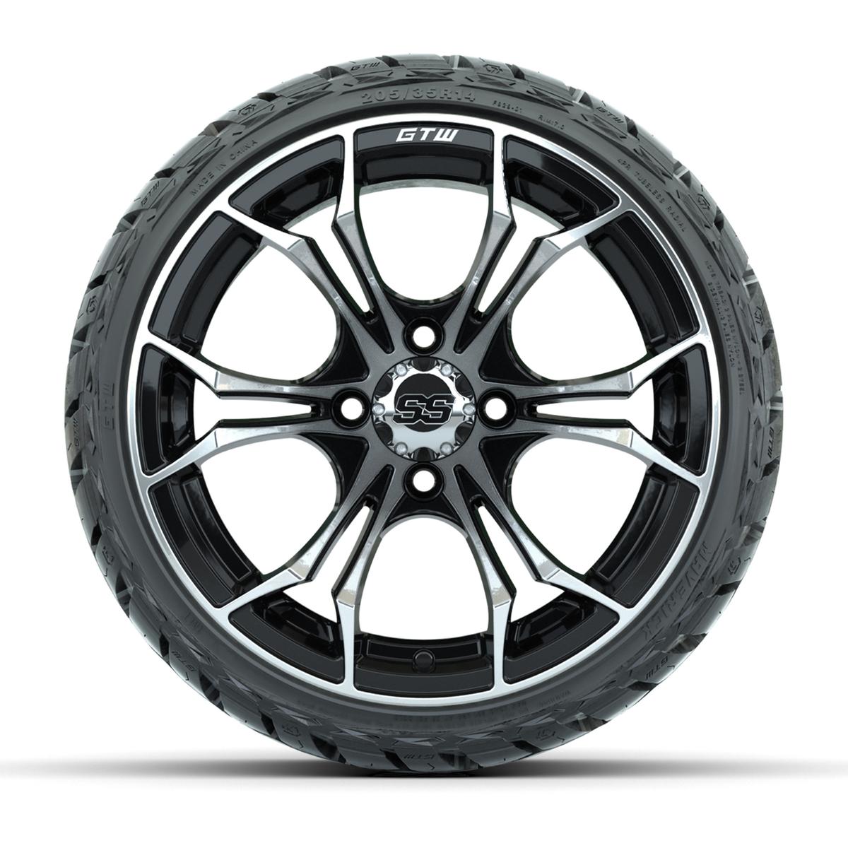 GTW Spyder Black/Machined 14 in Wheels with 205/35-R14 Maverick Low-Profile All-Terrain Tires – Full Set