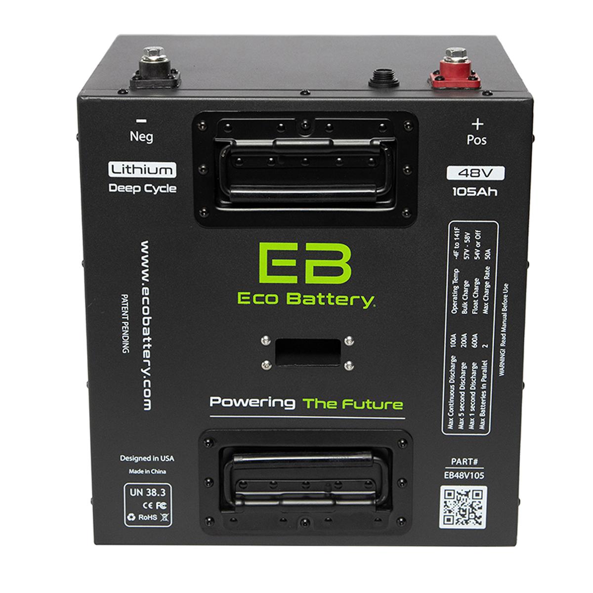 51V 105AH Eco LifePo4 Lithium Battery Kit with 15A Charger – Thru Hole Style Battery