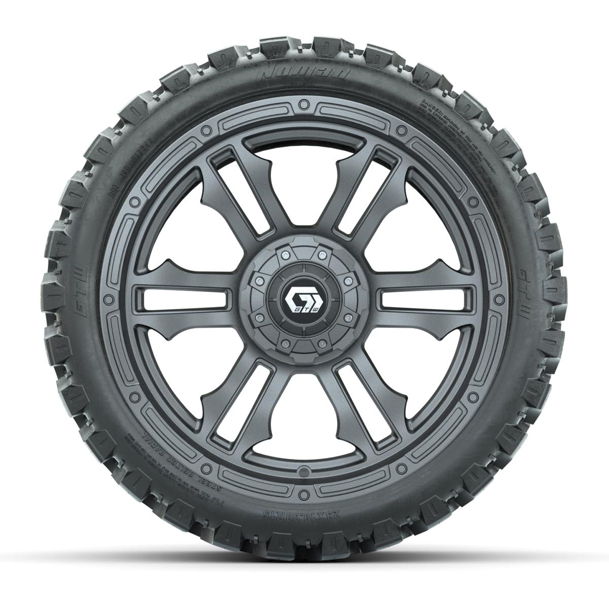 GTW® Shogun Gunmetal 15 in Wheels with 215/40-R15 Fusion GTR Steel Belted Street Tires – Full Set