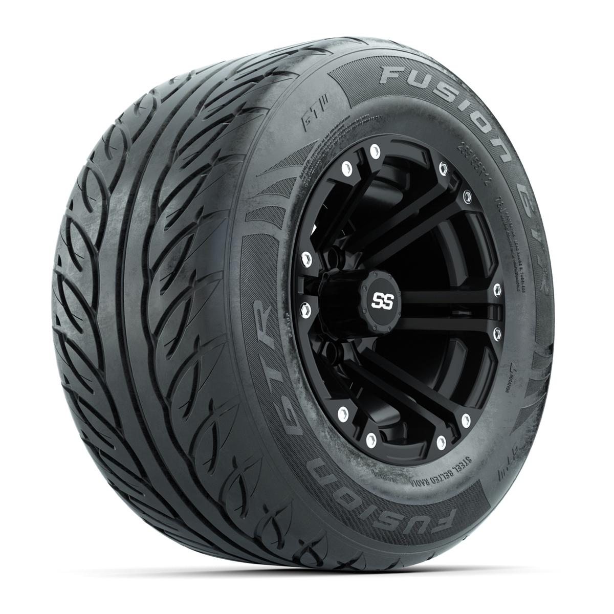 GTW&reg; Specter Matte Black 12 in Wheels with 255/55-R12 Fusion GTR Steel Belt Radial Street Tires – Full Set