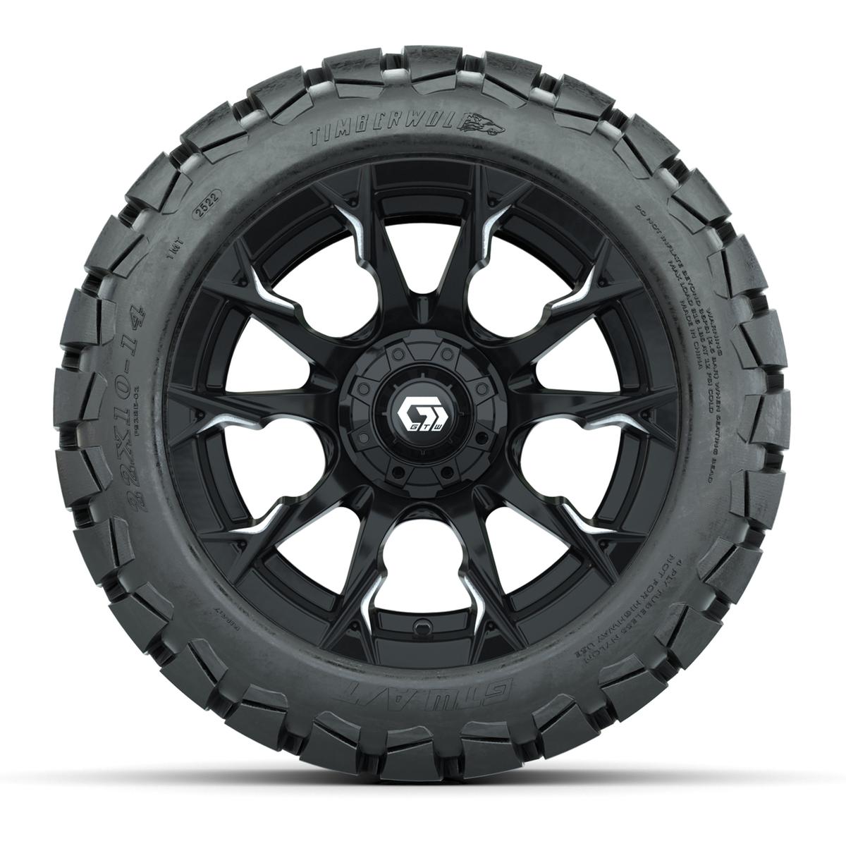 GTW® Diablo Gloss Black/Machined 14 in Wheels with 22x10-14 Timberwolf All-Terrain Tires – Full Set