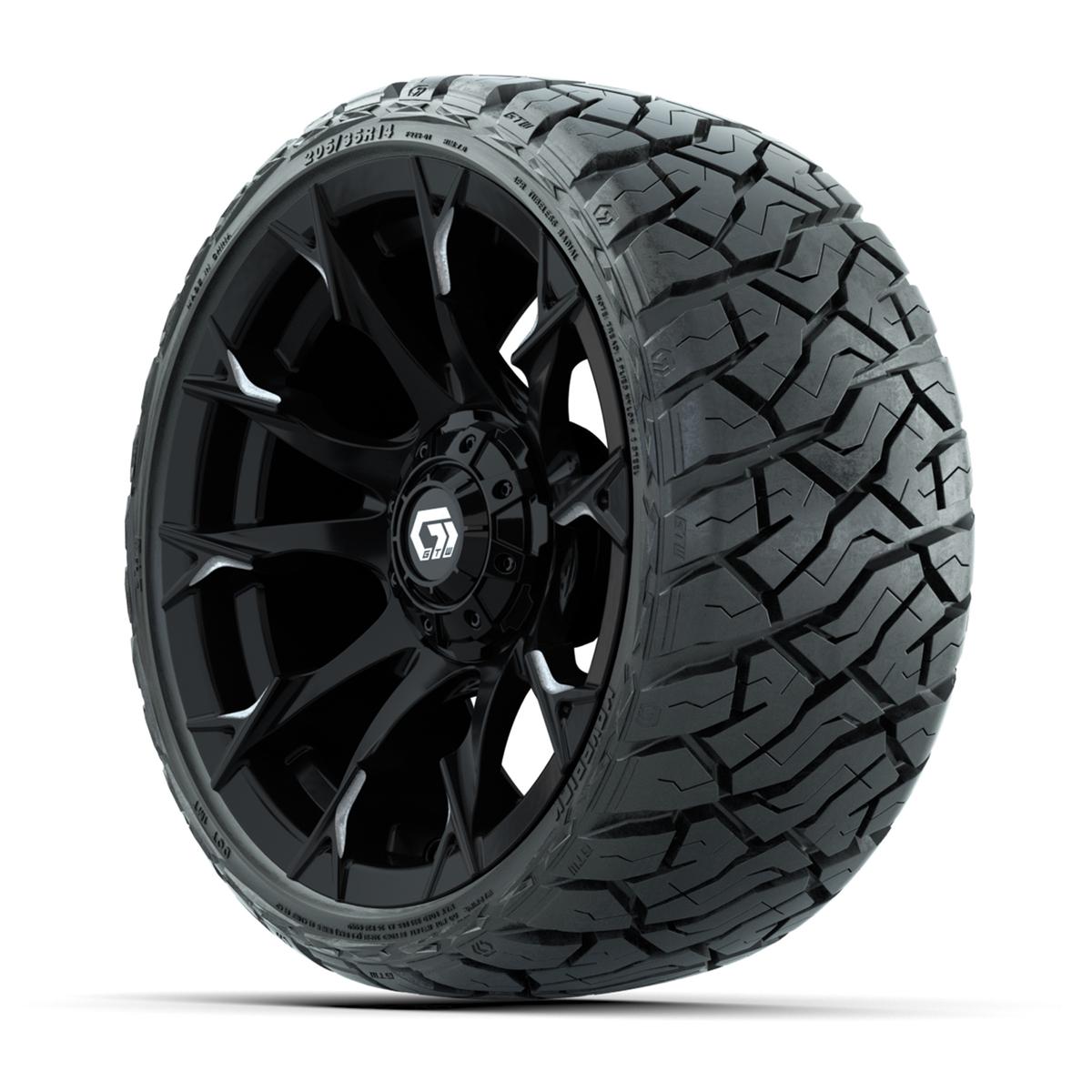 GTW Diablo Gloss Black/Machined 14 in Wheels with 205/35-R14 Maverick Low-Profile All-Terrain Tires – Full Set