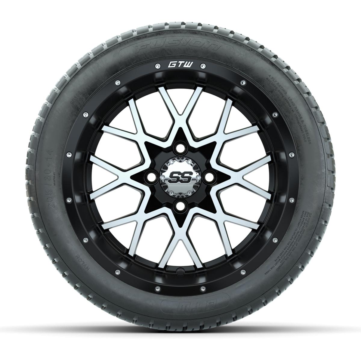 GTW&reg; Vortex 2 Matte Black/Machined 14 in Wheels with 205/30-R14 Fusion Street Tires – Full Set