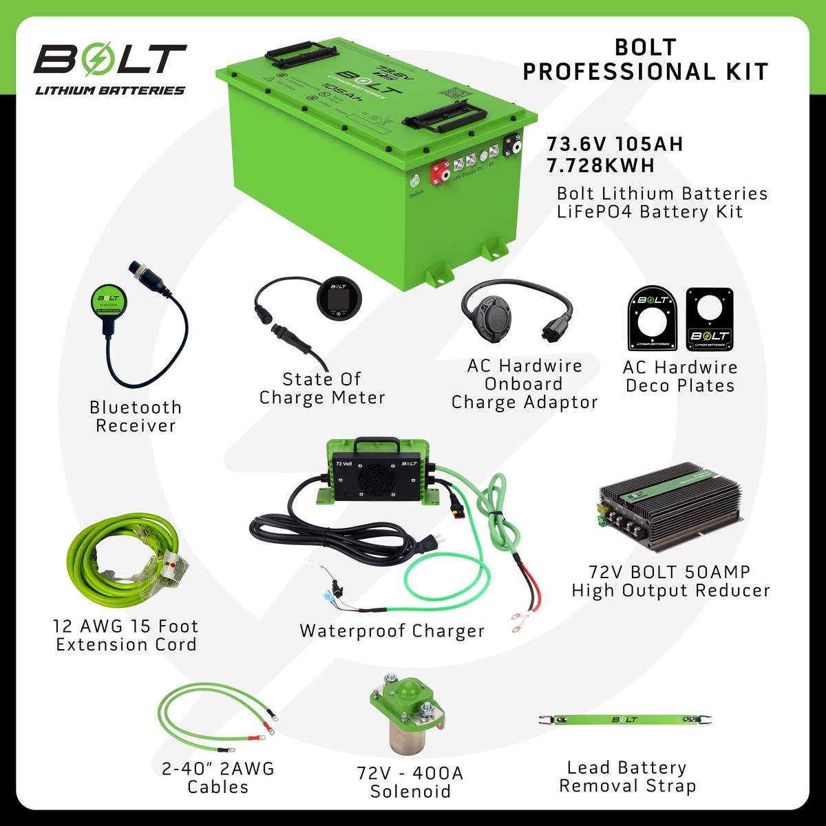Bolt Energy Club Car Onward, Tempo, Precedent, DS (48V), Villager 73.6V 105AH Heated Professional Battery Kit